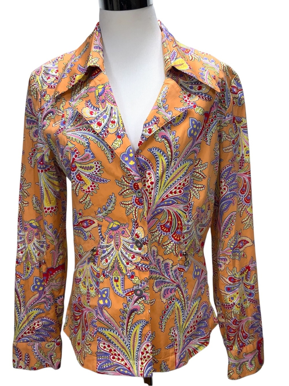 Vintage 1990s Garfield & Marks Paisley Jacket Size M Orange Blazer Zip Pockets
